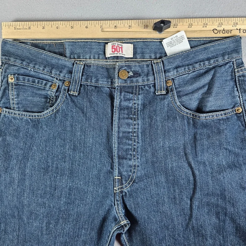 Y2K Levis 501 Jeans Mens 34x30 (32x28) Blue Denim Button Fly Classic Straight